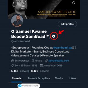 Samuel Kwame Boadu Gets ‘Verified’ on Twitter