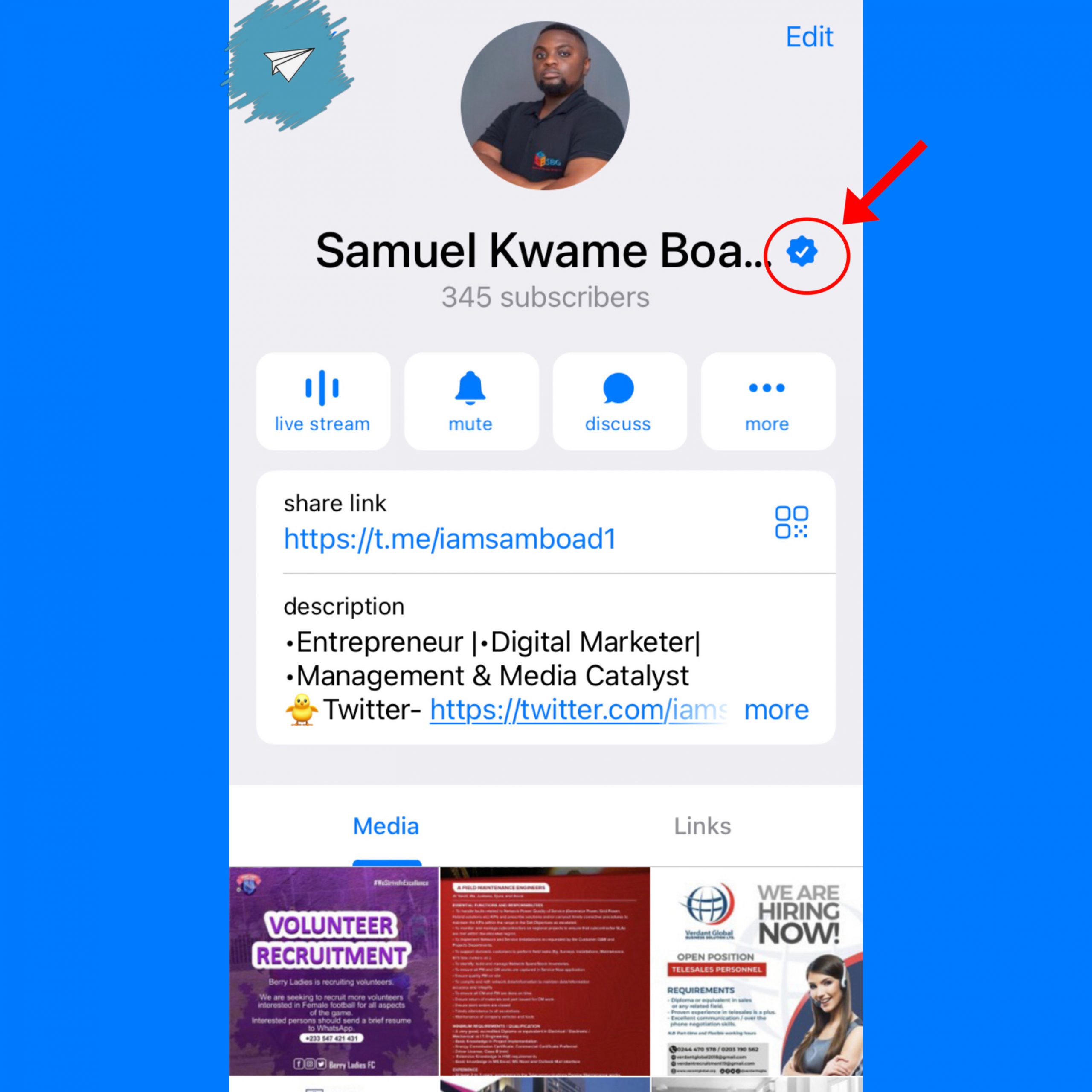 Samuel kwame Boadu verified on Telegram scaled